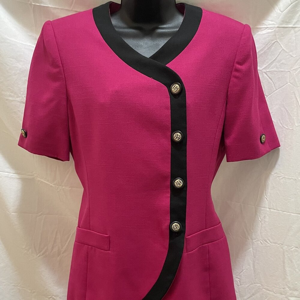 Vintage 80s/90s Hot Pink Fuchsia Black Skirt Suit Gold Buttons Set
